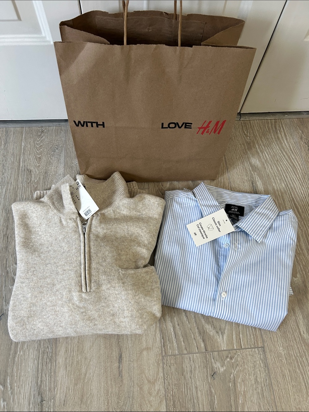 H&M Men’s Blue & White Narrow Stripe Button-Down Shirt, Bundle of 2